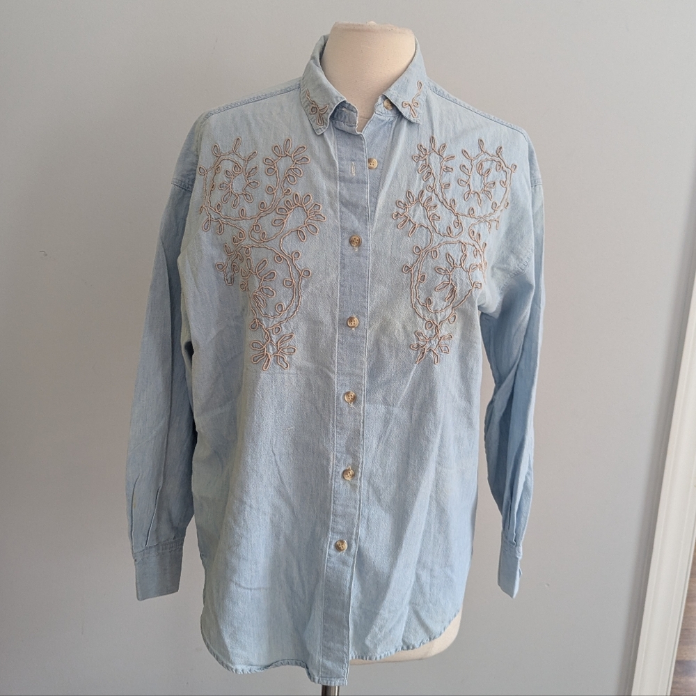 Vintage Cambridge Dry Goods 10 Chambray Denim Button Down Blouse Top
